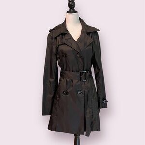 N.W.D Women’s Double-Breasted Black Trench/Rain Coat Size Large Classic